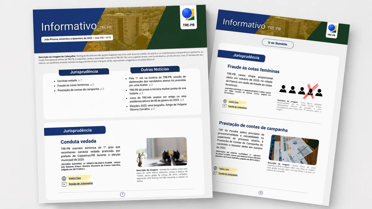 Capa do Informativo TRE-PB, publicação digital do Tribunal Regional Eleitoral da Paraíba